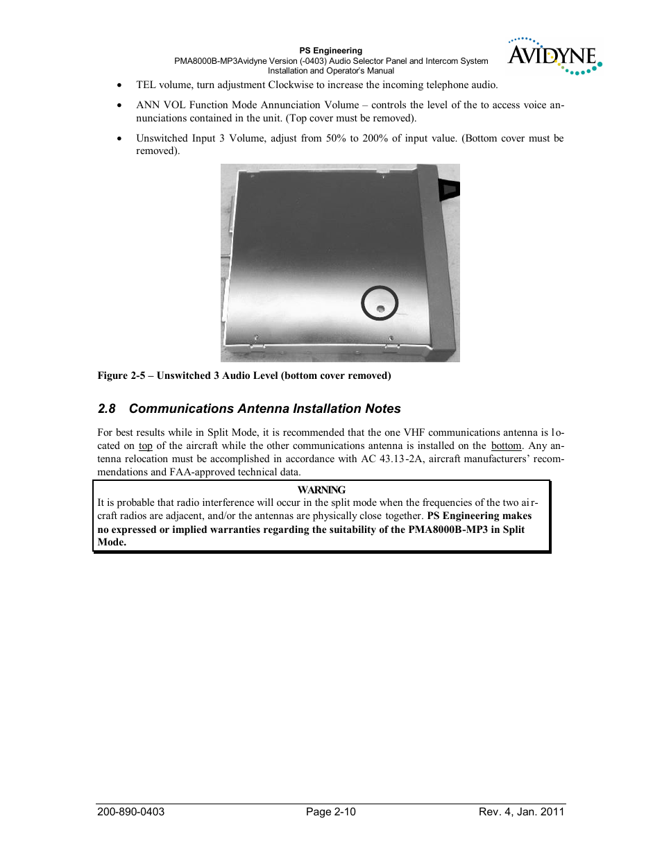 Communications antenna installation notes, Ommunications, Ntenna | Nstallation, Otes | PS Engineering PMA8000MP3-Avidyne User Manual | Page 17 / 41