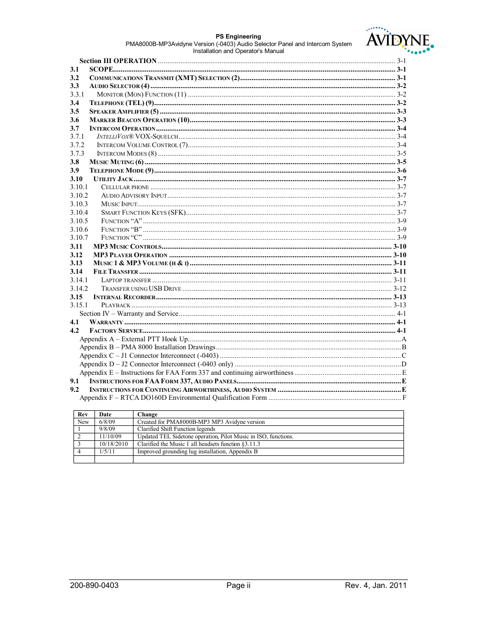 PS Engineering PMA8000MP3-Avidyne User Manual | Page 3 / 41