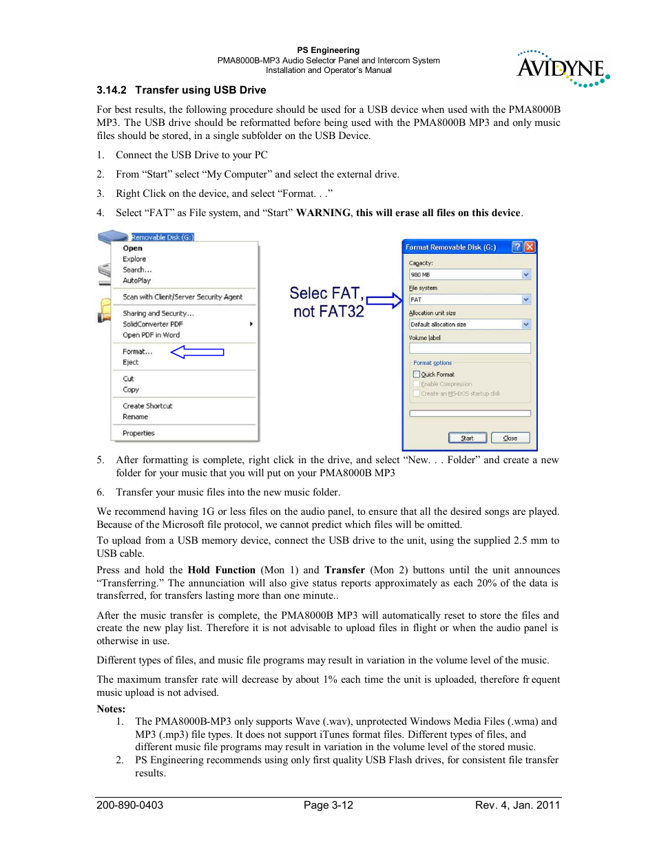 Transfer using usb drive, Ransfer using, Rive | PS Engineering PMA8000MP3-Avidyne User Manual | Page 33 / 41
