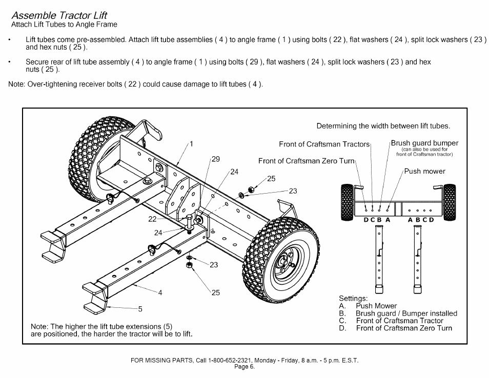 Assemble tractor lift | Craftsman 610.24600 User Manual | Page 6 / 13