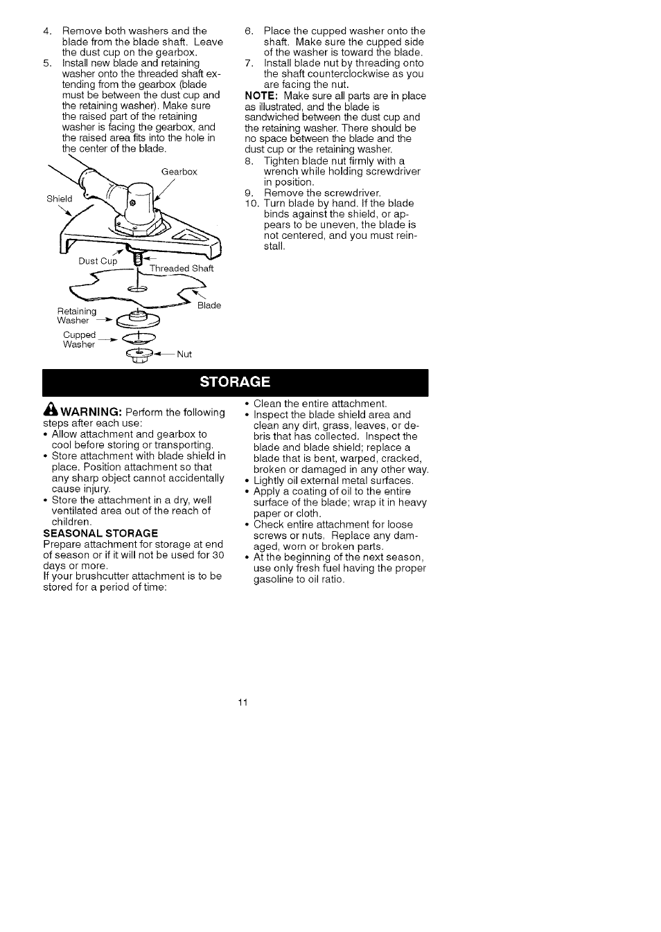 Storage, Seasonal storage | Craftsman C944.511591 User Manual | Page 11 / 11