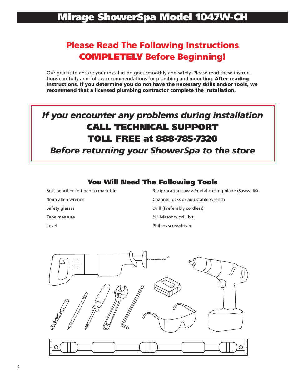 Mirage showerspa model 1047w-ch | PULSE ShowerSpas 1047W-CH Mirage User Manual | Page 2 / 8