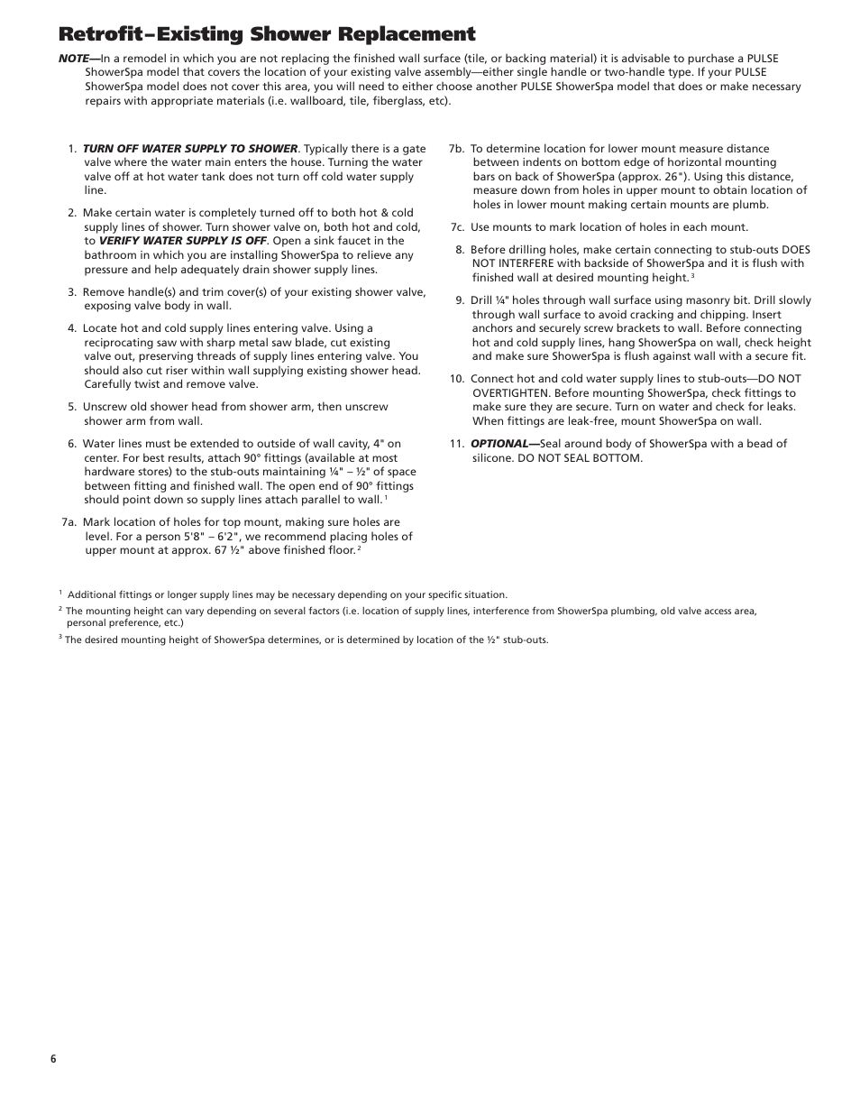 Retrofit – existing shower replacement | PULSE ShowerSpas 1048B-BN Niagara User Manual | Page 6 / 8