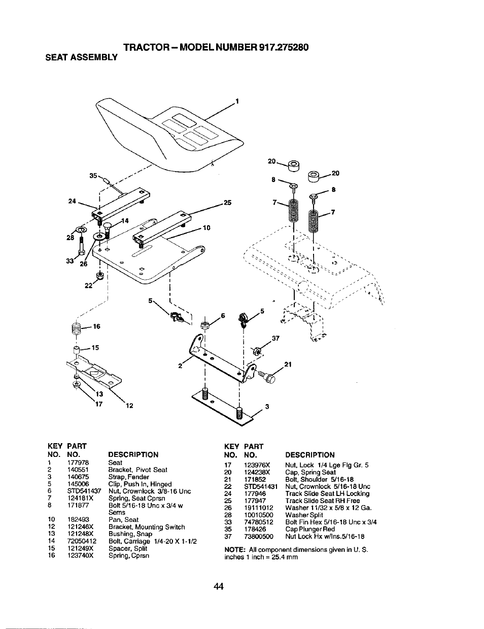 Seat assembly | Craftsman 917.275280 User Manual | Page 44 / 60