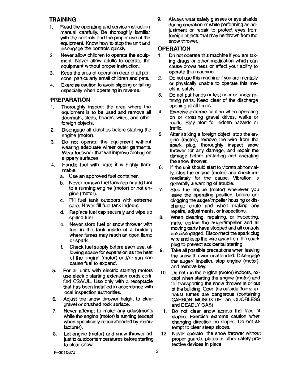 Training, Preparation, Operation | Craftsman 536.886440 User Manual | Page 3 / 54