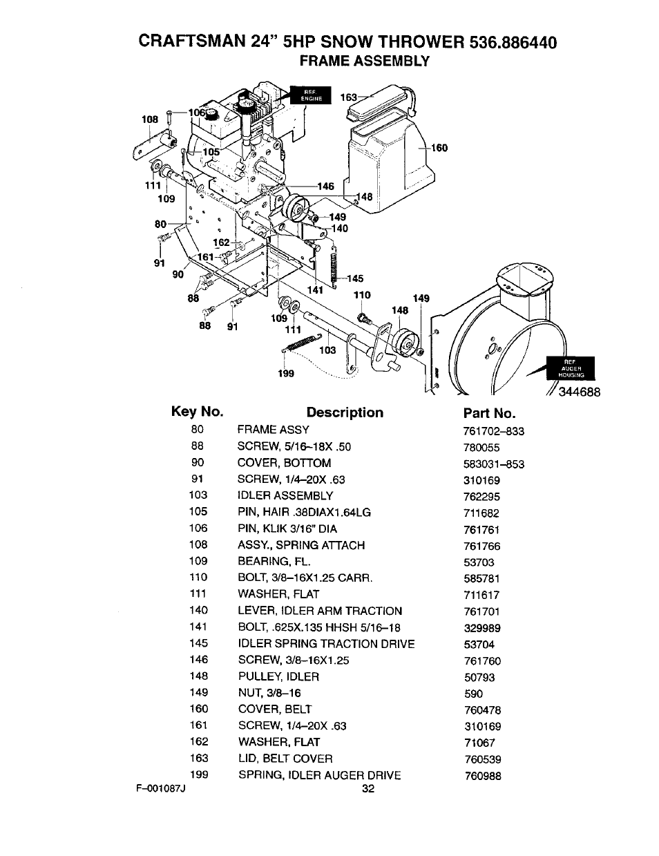 Frame assembly | Craftsman 536.886440 User Manual | Page 32 / 54