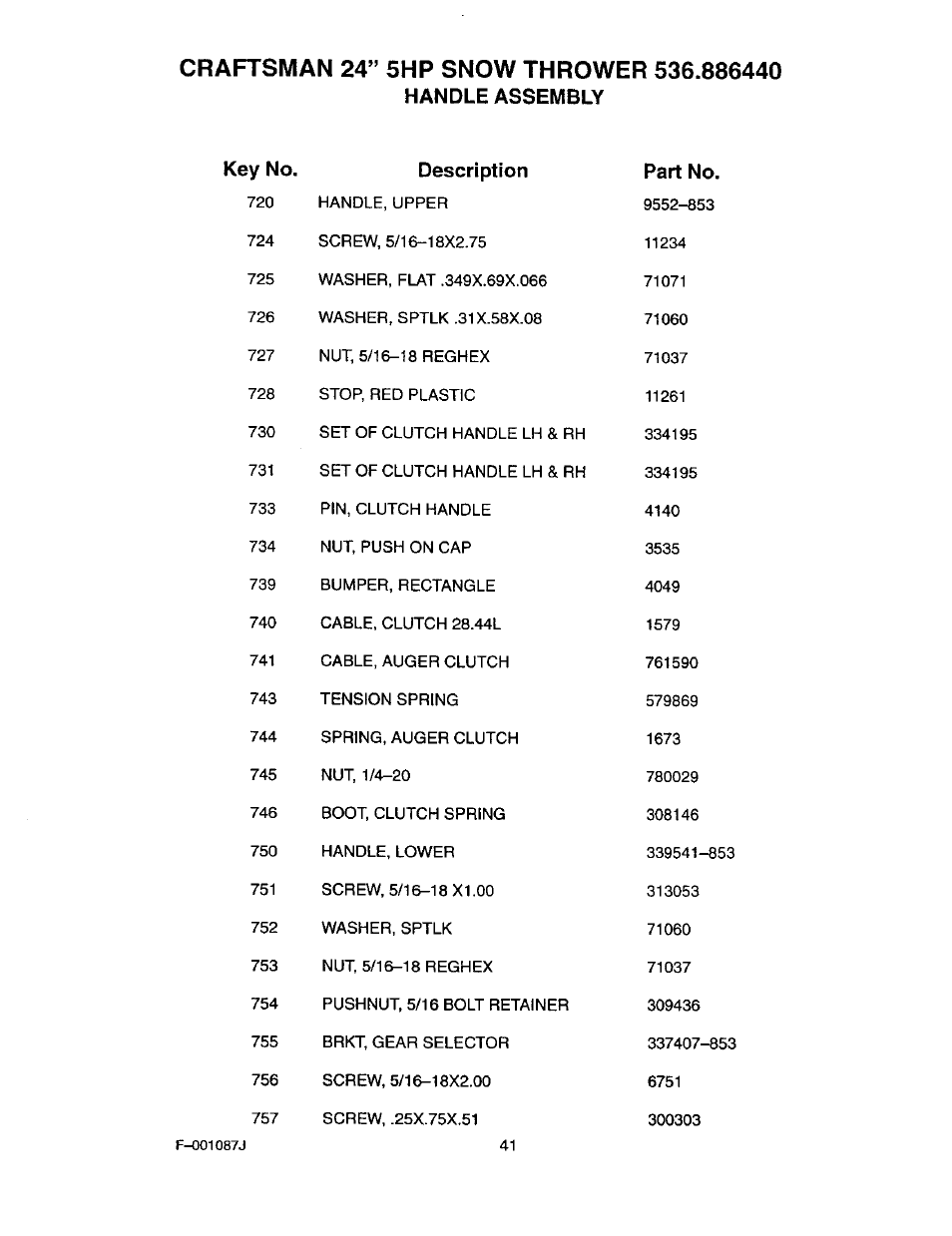 Handle assembly | Craftsman 536.886440 User Manual | Page 41 / 54
