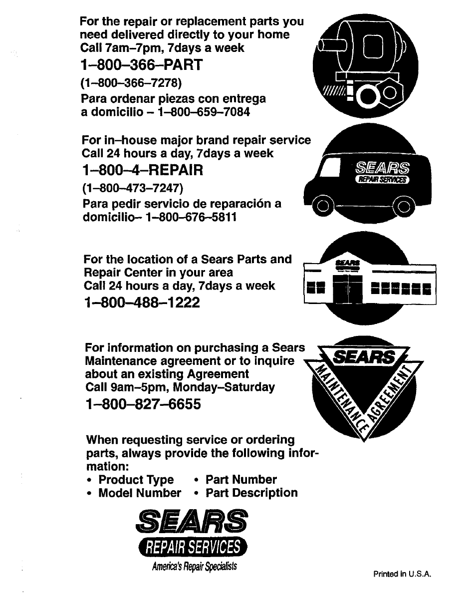 800-366-part, 800-4-repair, Repair services | Craftsman 536.886440 User Manual | Page 54 / 54