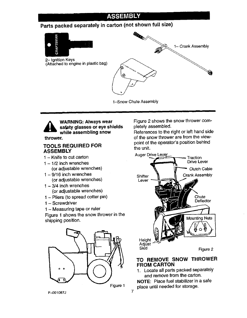 V warning: always wear, Assembly | Craftsman 536.886440 User Manual | Page 7 / 54