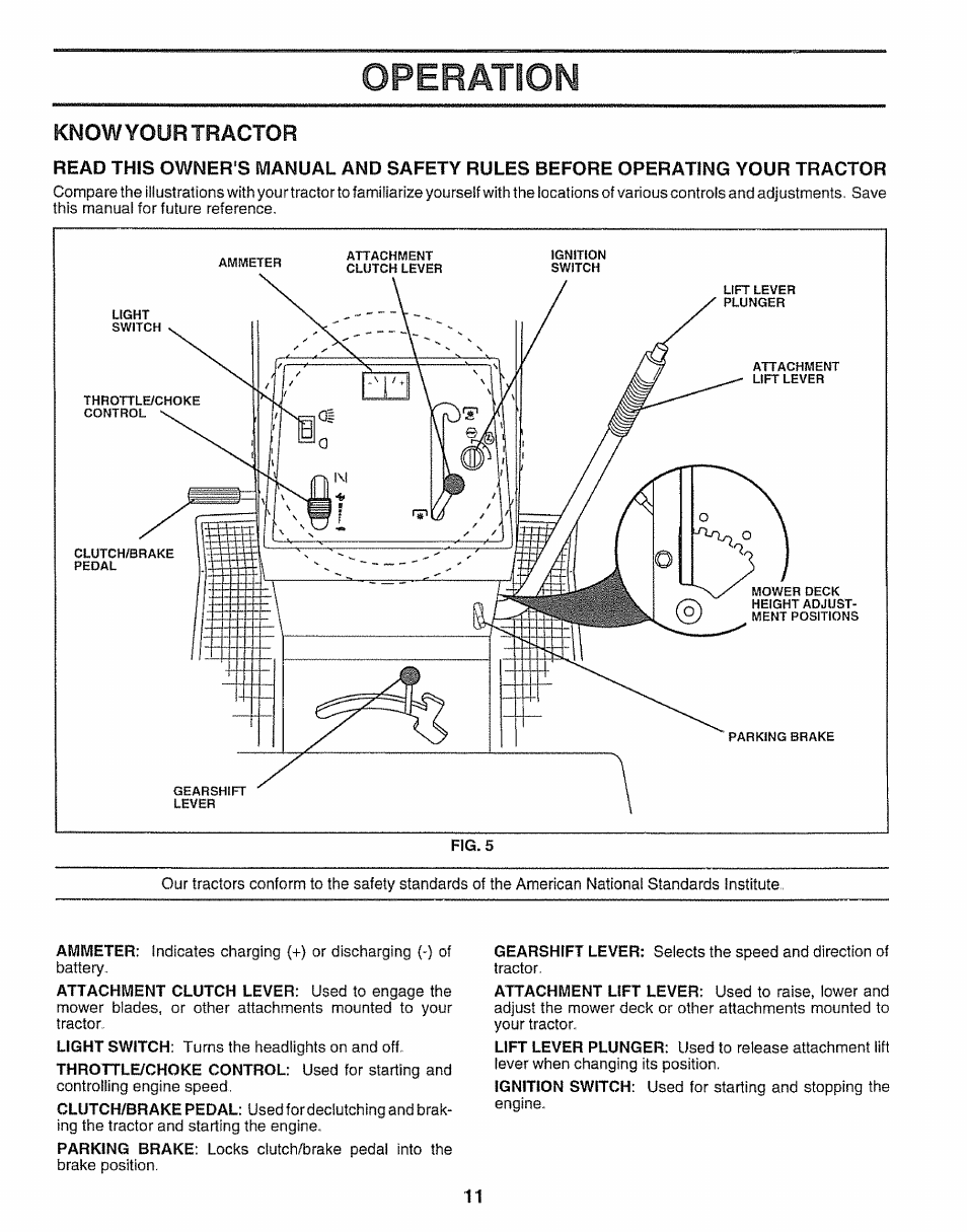 Knowyour tractor, Operation | Craftsman 917.25650 User Manual | Page 11 / 56