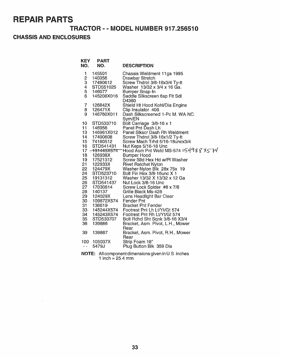 Repair parts, Chassis and enclosures | Craftsman 917.25650 User Manual | Page 33 / 56