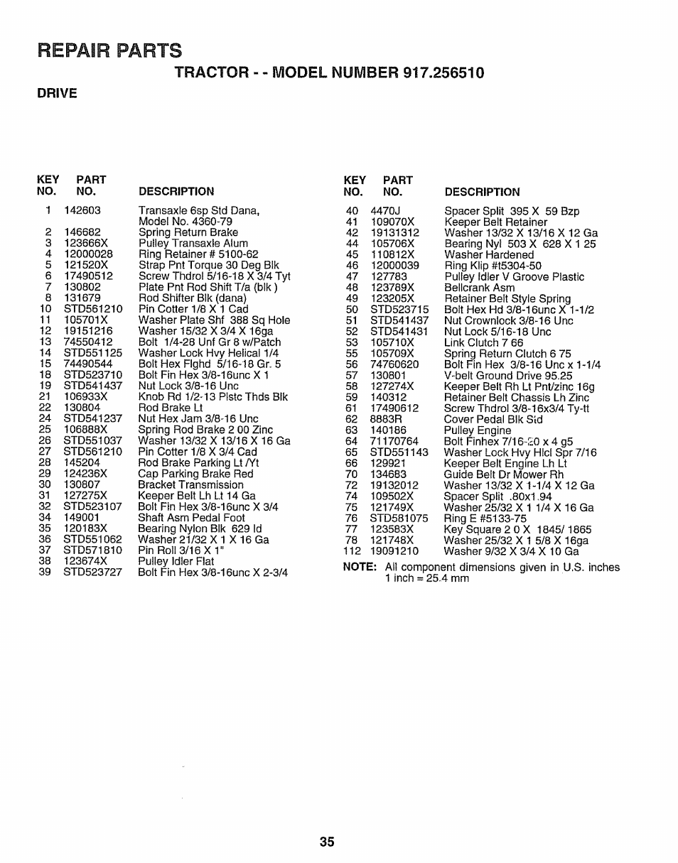 Drive, Repair parts | Craftsman 917.25650 User Manual | Page 35 / 56