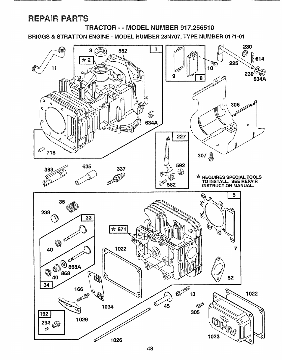 Repair parts | Craftsman 917.25650 User Manual | Page 48 / 56
