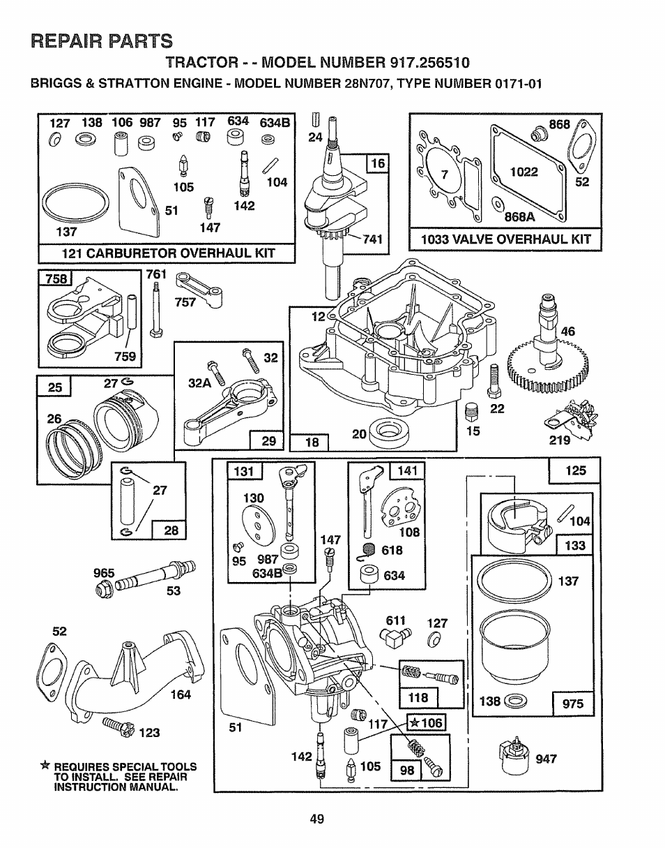 Repair parts | Craftsman 917.25650 User Manual | Page 49 / 56