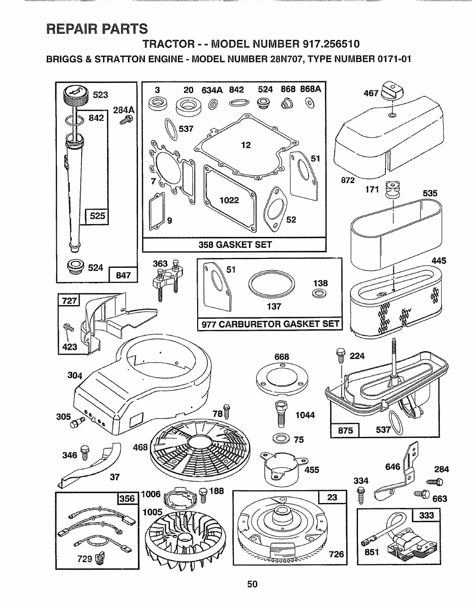 Repair parts | Craftsman 917.25650 User Manual | Page 50 / 56