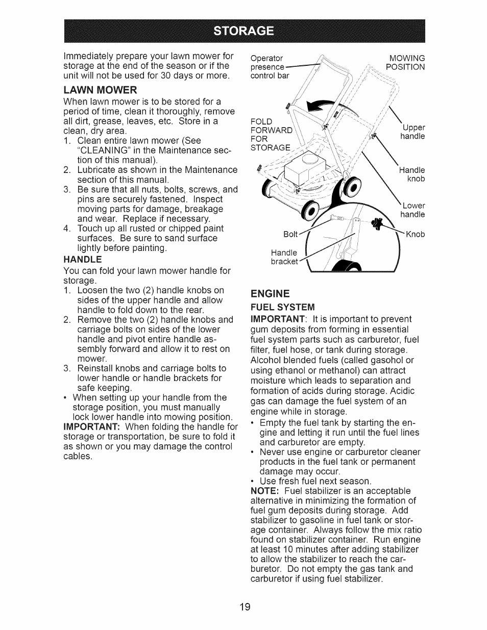 Storage, Handle | Craftsman 917.374111 User Manual | Page 19 / 52