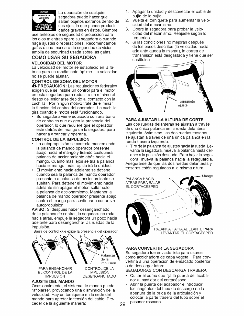 Como usar su segadora velocidad del motor | Craftsman 917.374111 User Manual | Page 29 / 52