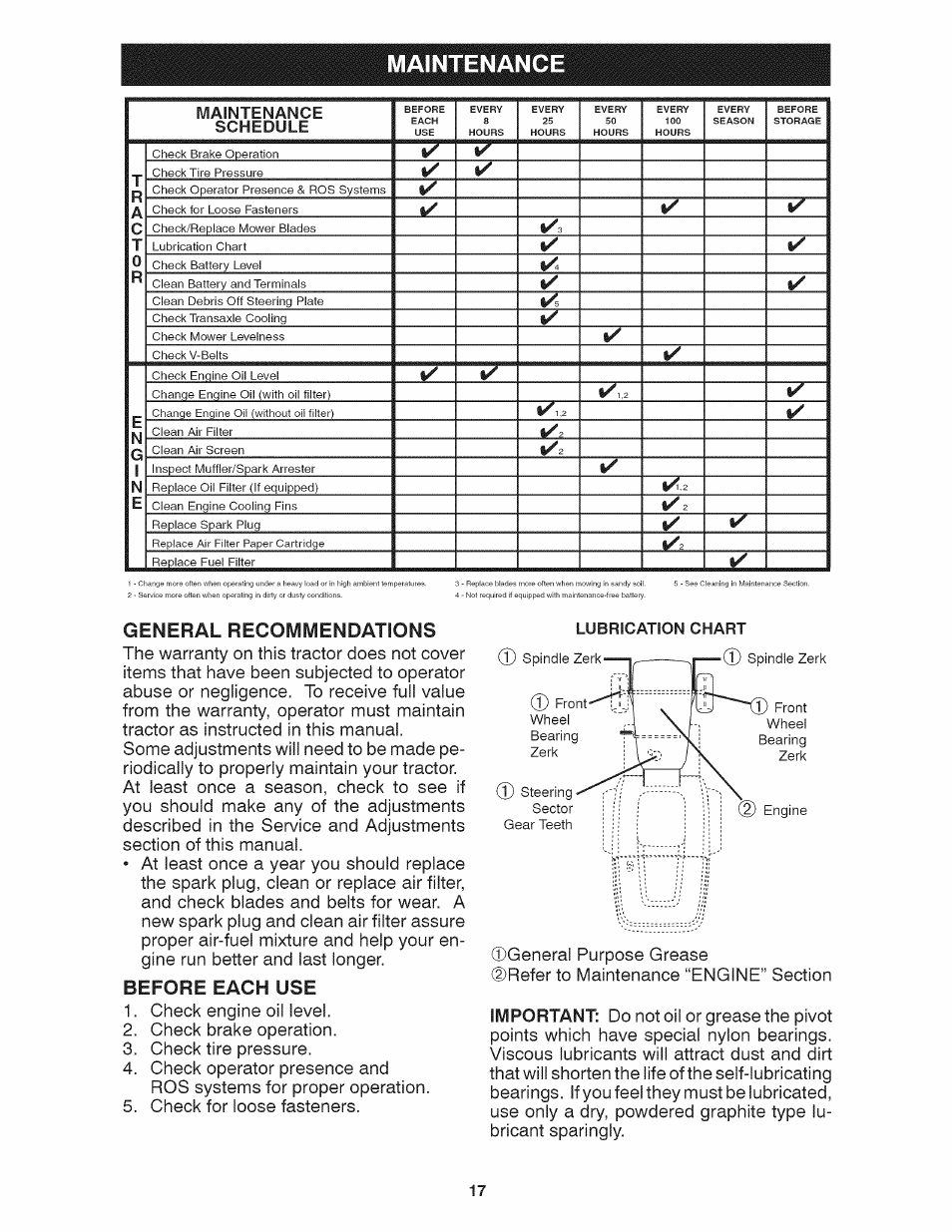 Maintenance, Before each use, General recommendations | This, General | Craftsman 917.28035 User Manual | Page 17 / 64