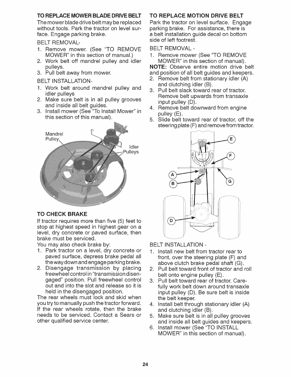 To check brake | Craftsman 917.28035 User Manual | Page 24 / 64