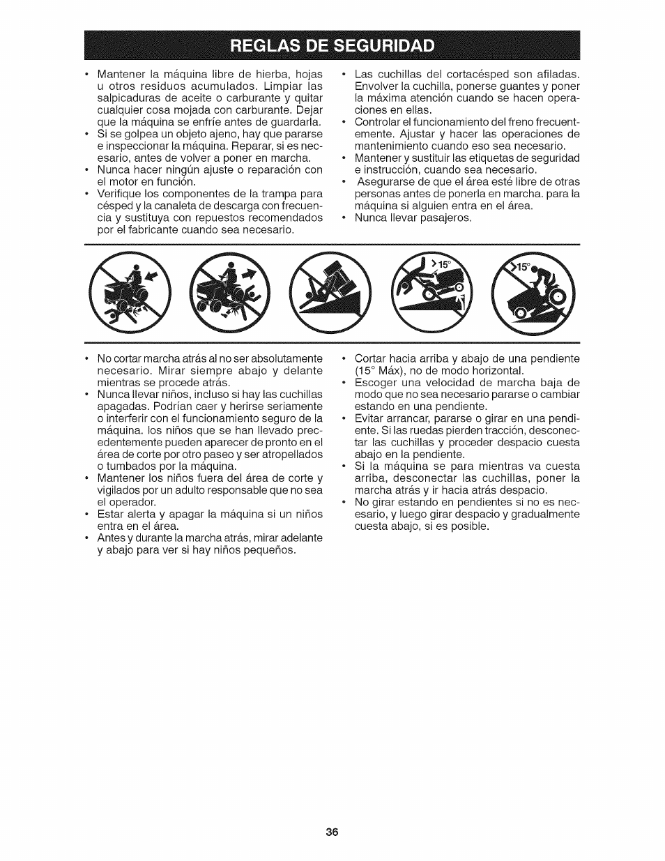 Reglas de seguridad | Craftsman 917.28035 User Manual | Page 36 / 64