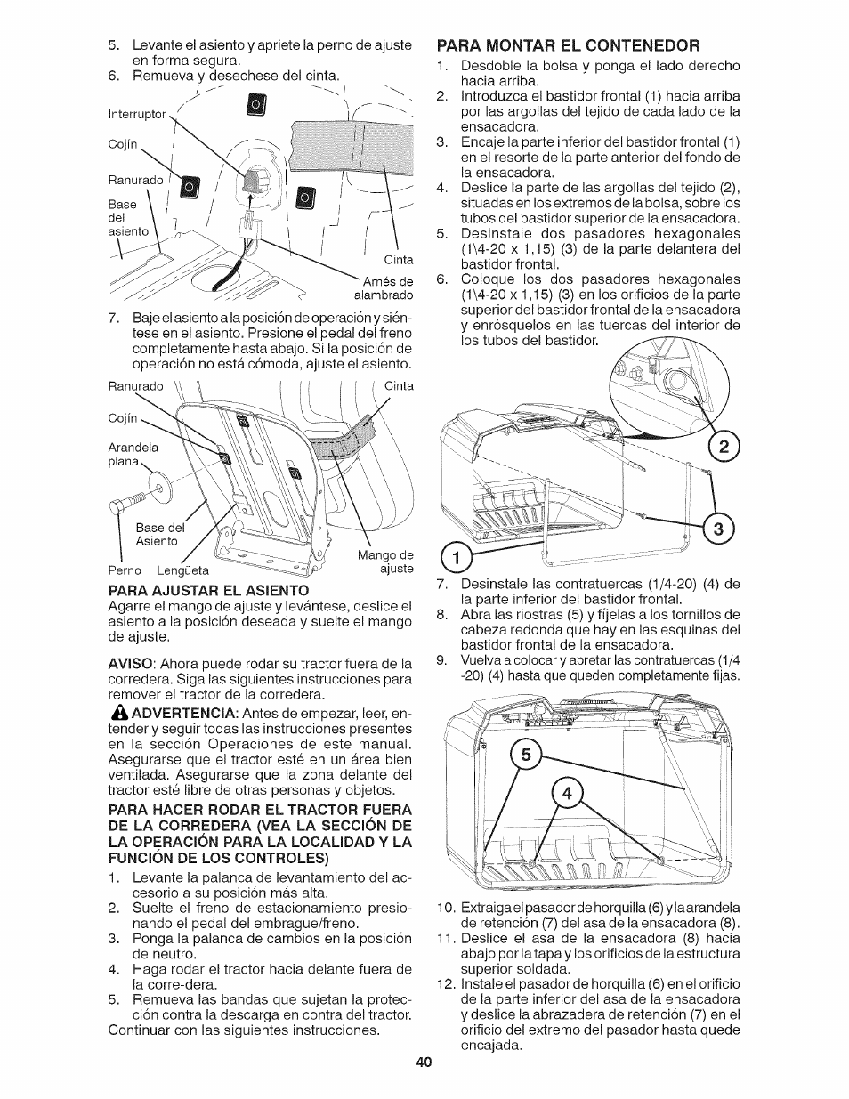 Para montar el contenedor | Craftsman 917.28035 User Manual | Page 40 / 64