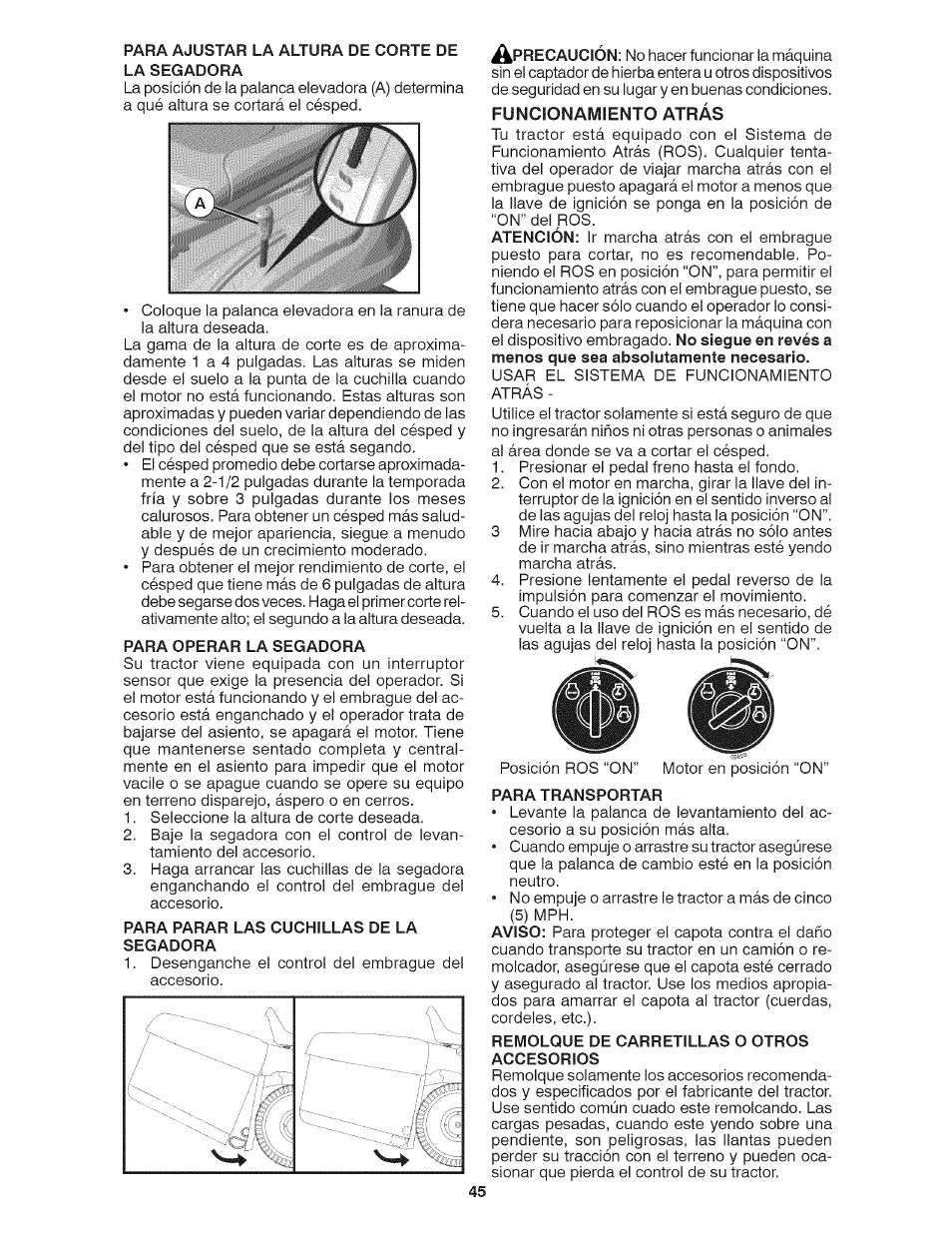 Funcionamiento atrás | Craftsman 917.28035 User Manual | Page 45 / 64