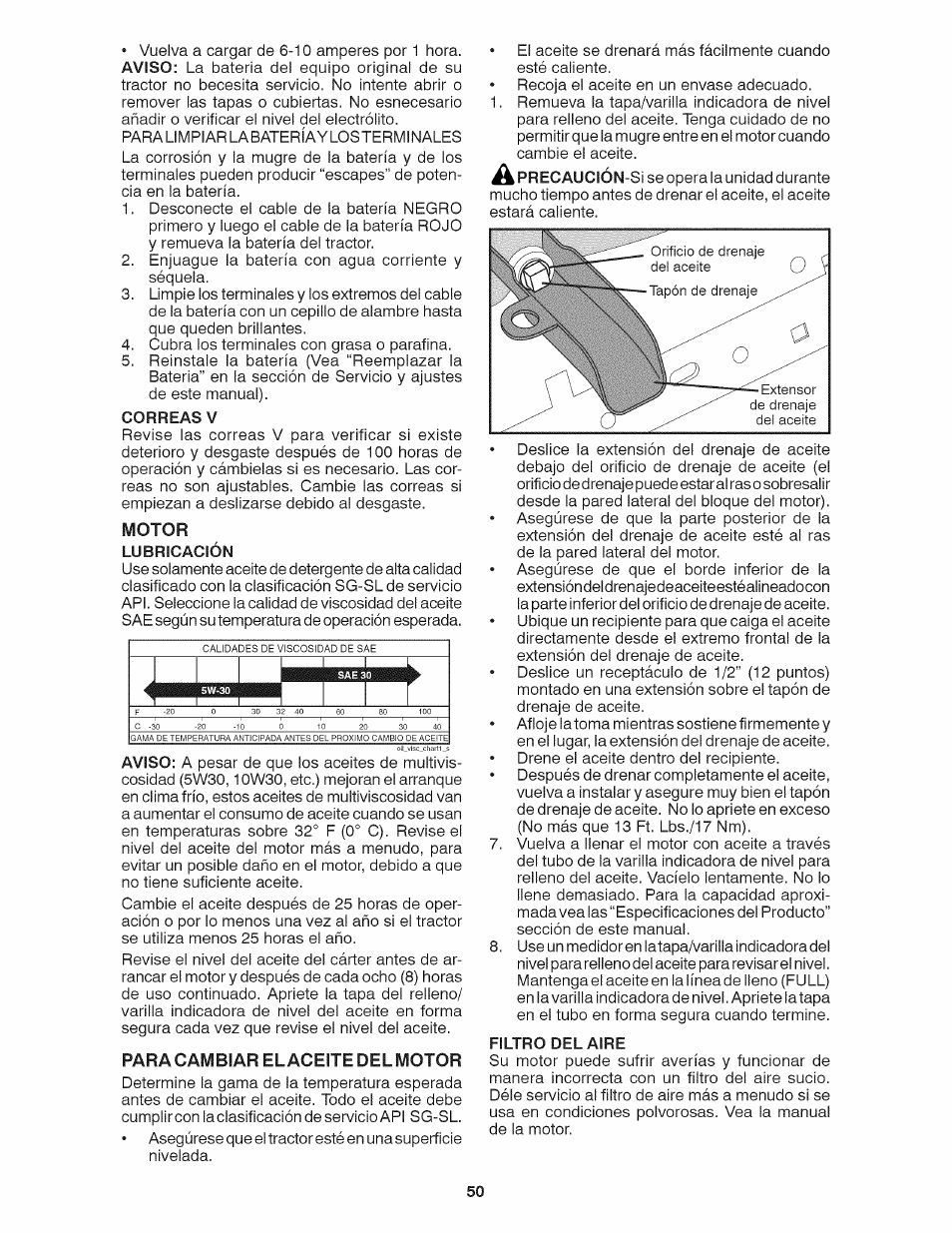Motor, Para cambiar elaceitedelmotor, I i i | Craftsman 917.28035 User Manual | Page 50 / 64