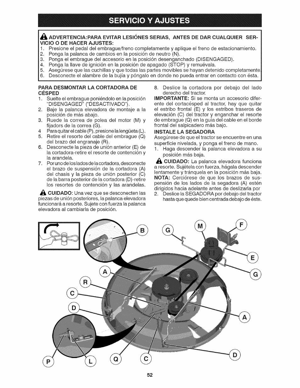 Servicio y ajustes | Craftsman 917.28035 User Manual | Page 52 / 64