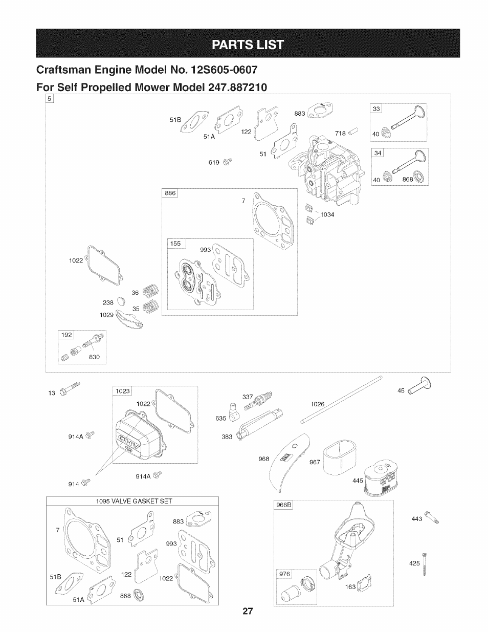 Parts lis | Craftsman 247.887210 User Manual | Page 27 / 60