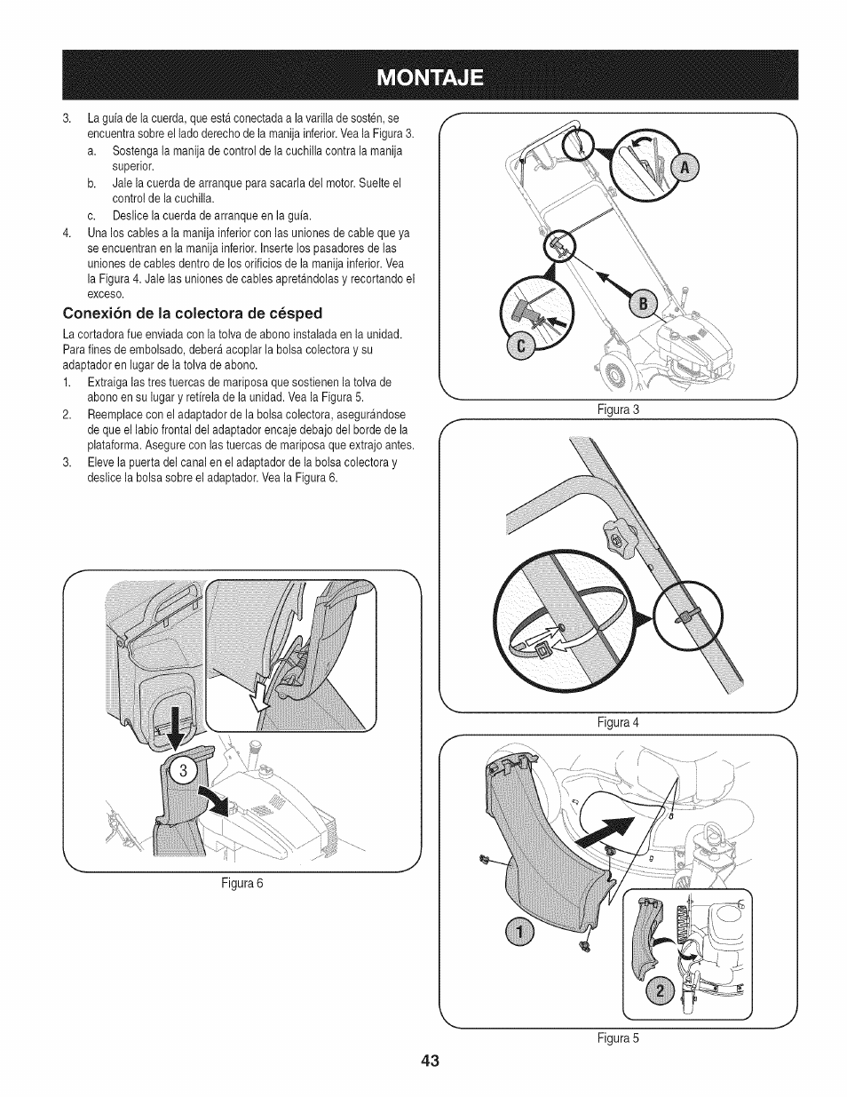 Conexión de la colectora de césped, Montaje | Craftsman 247.887210 User Manual | Page 43 / 60