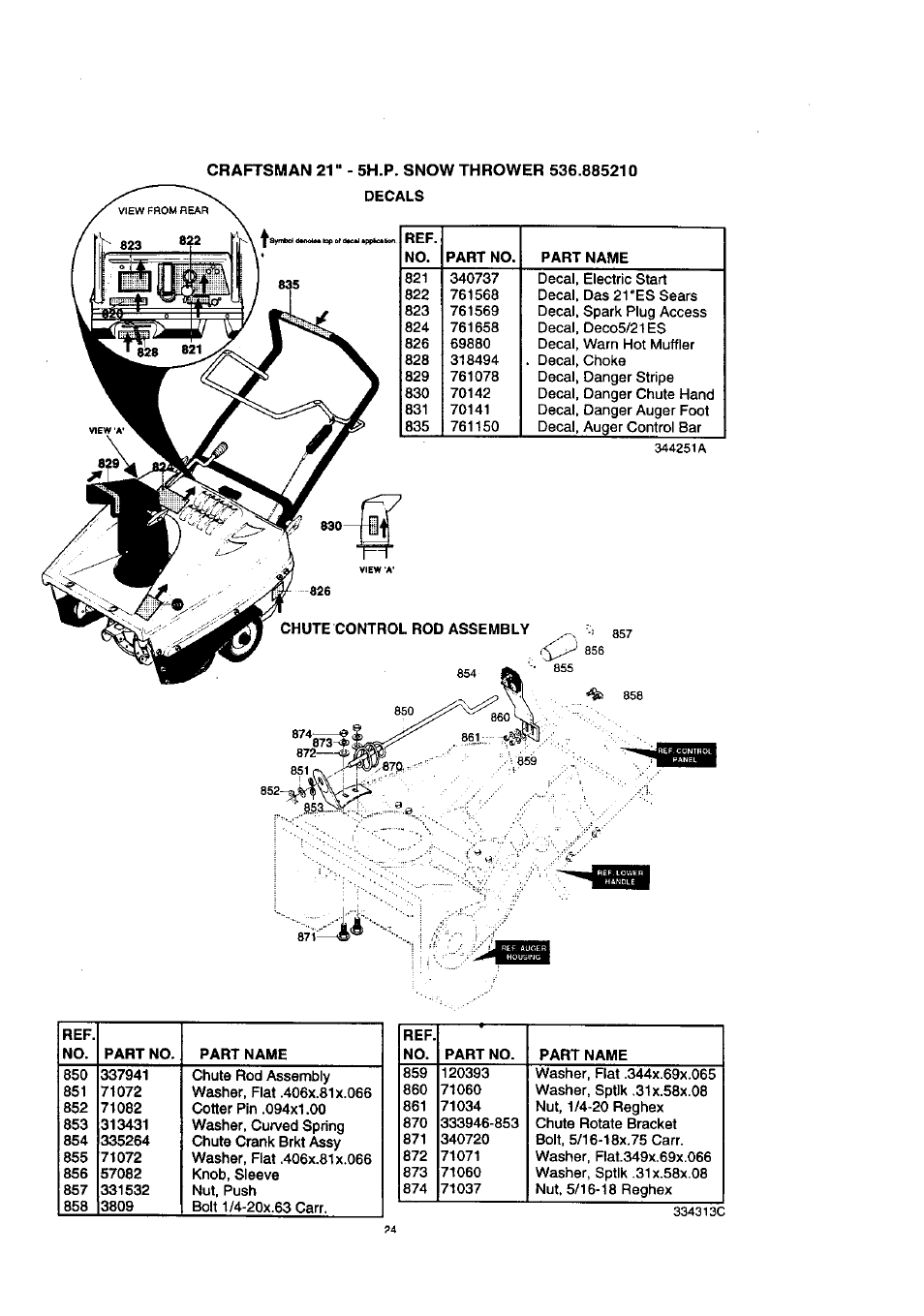Craftsman 21" - 5h.p. snow thrower 536.885210 | Craftsman 536.885210 User Manual | Page 24 / 30