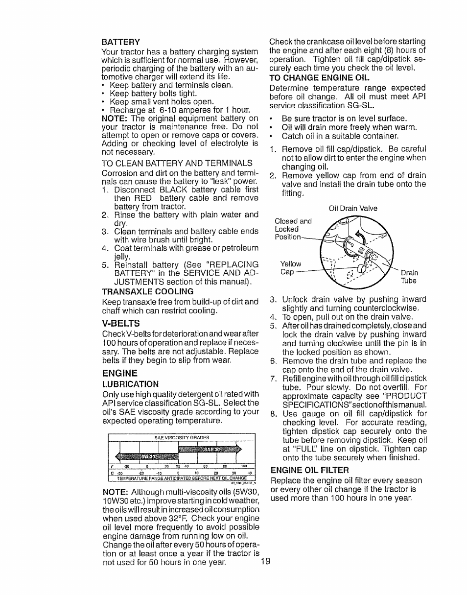 Battery, Transaxle cooling, Lubrication | Engine oil filter | Craftsman 917.28903 User Manual | Page 19 / 64