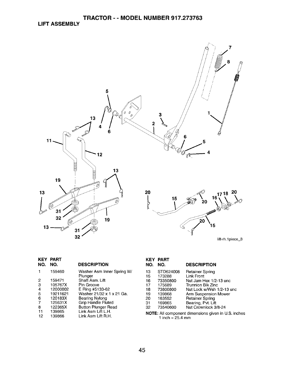 Lift assembly | Craftsman 917.273763 User Manual | Page 45 / 56