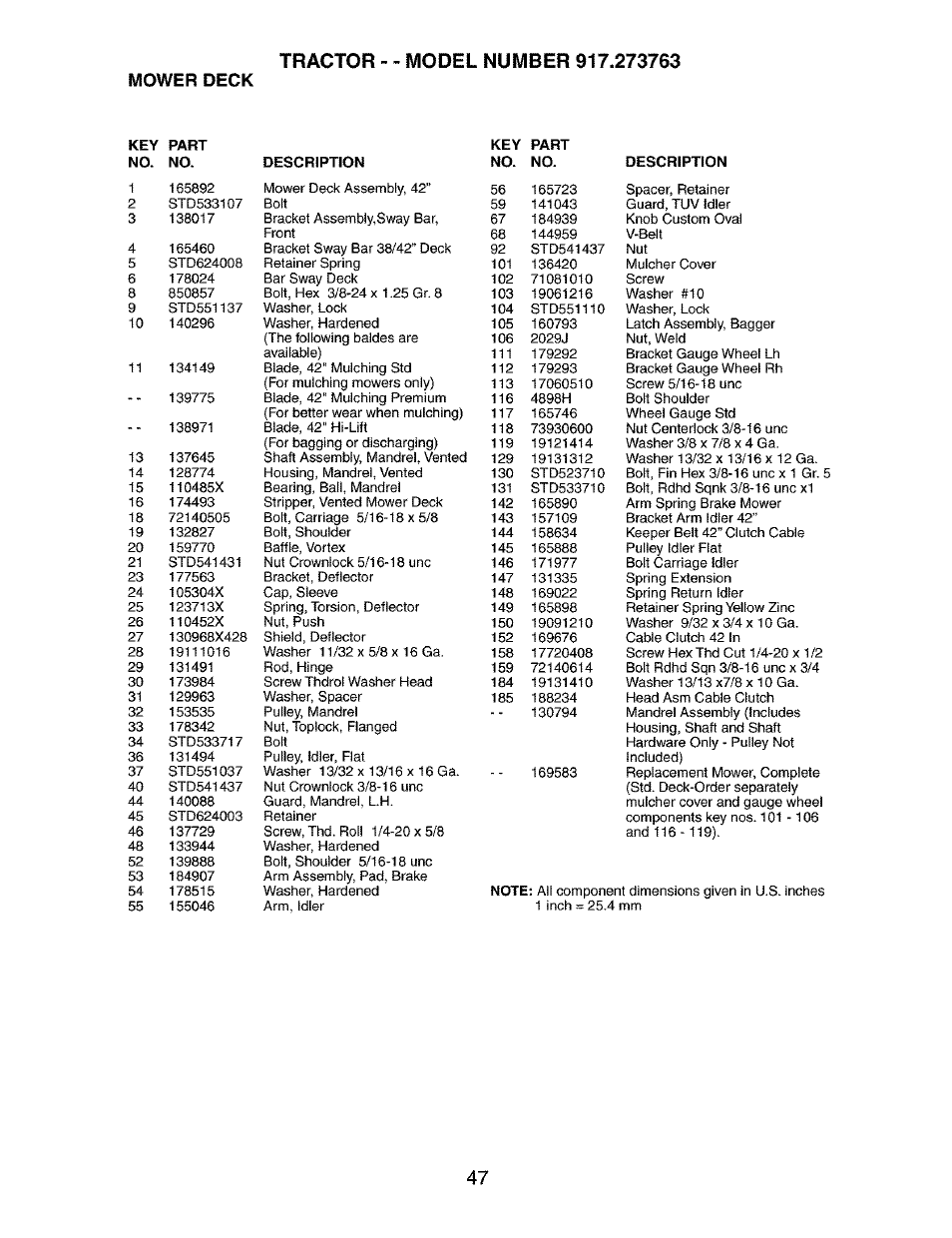 Mower deck | Craftsman 917.273763 User Manual | Page 47 / 56