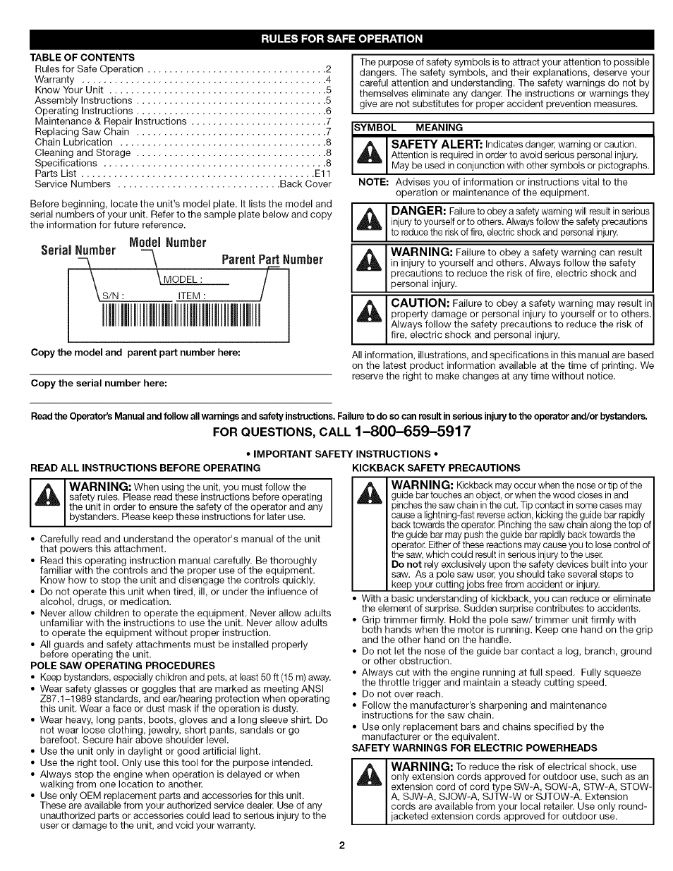 Craftsman 316.792460 User Manual | Page 2 / 20