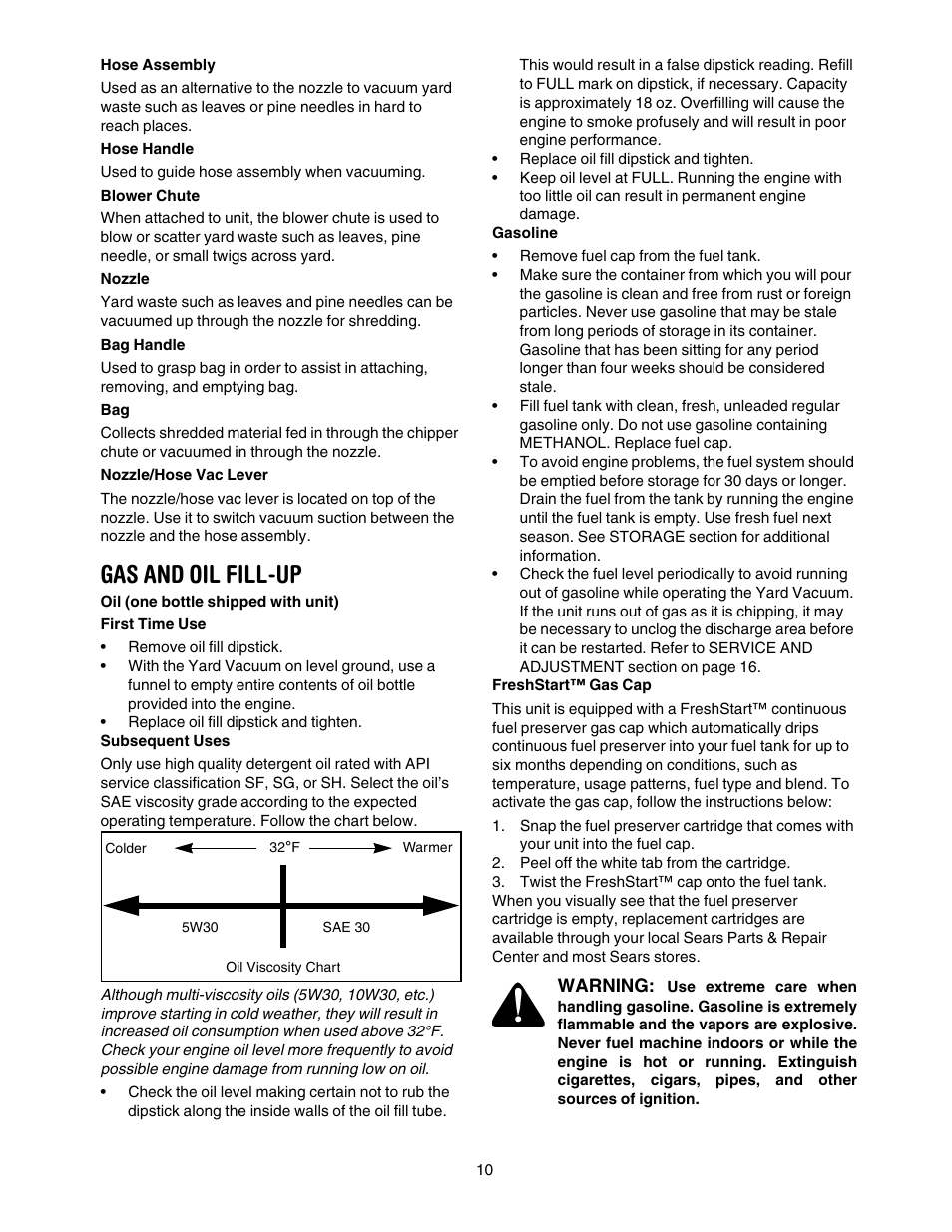 Gas and oil fill-up | Craftsman 247.77099 User Manual | Page 10 / 52