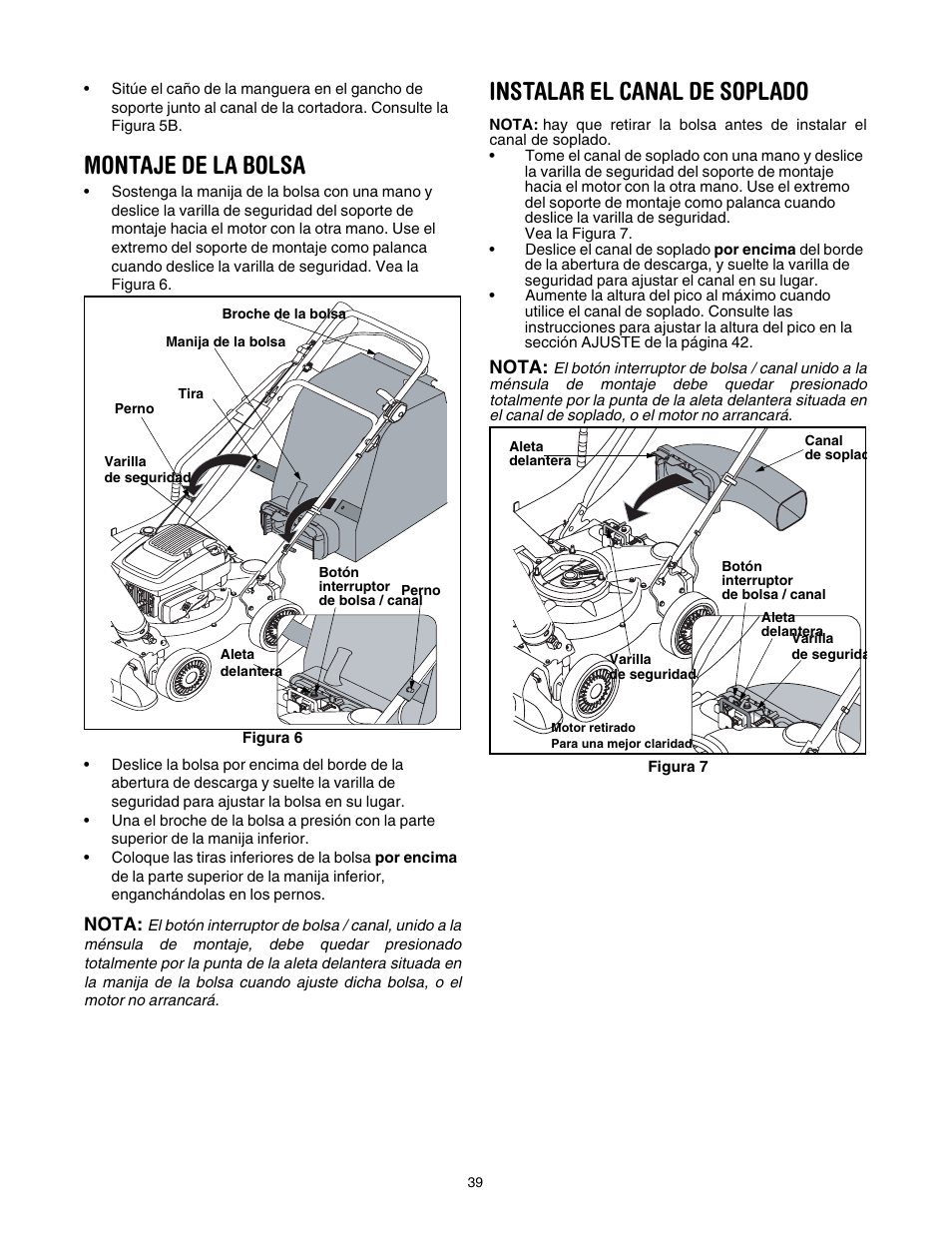 Montaje de la bolsa, Instalar el canal de soplado | Craftsman 247.77099 User Manual | Page 39 / 52