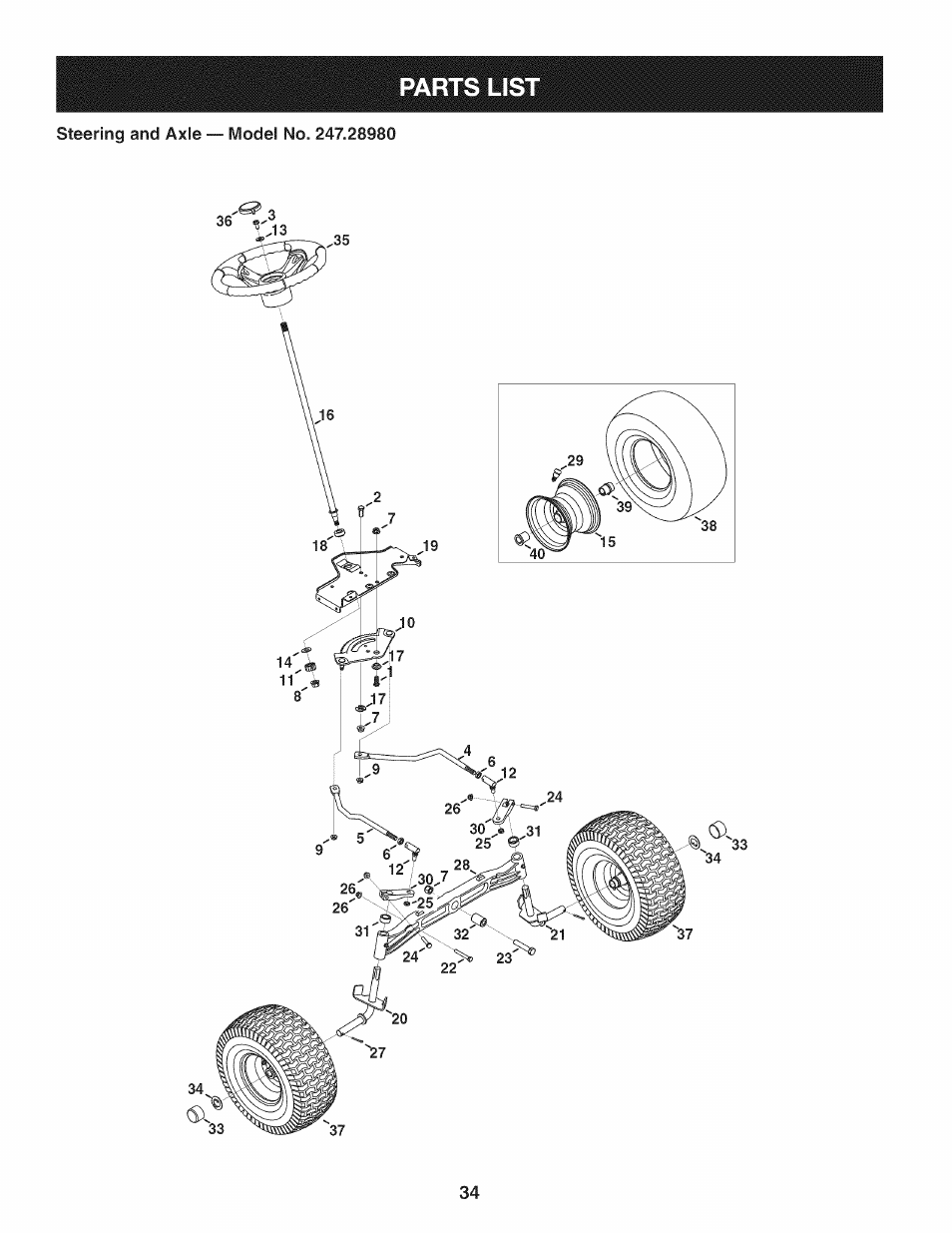 Parts list | Craftsman 247.28980 User Manual | Page 34 / 100