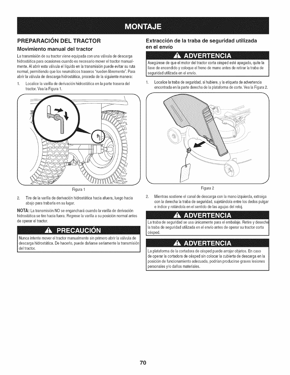 Advertencia, Precaución | Craftsman 247.28980 User Manual | Page 70 / 100