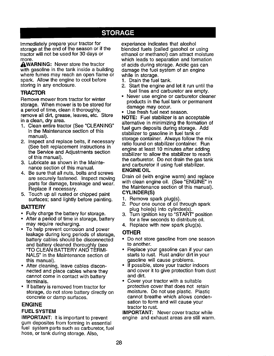 Storage, Tractor, Battery | Other | Craftsman 917.272247 User Manual | Page 28 / 64
