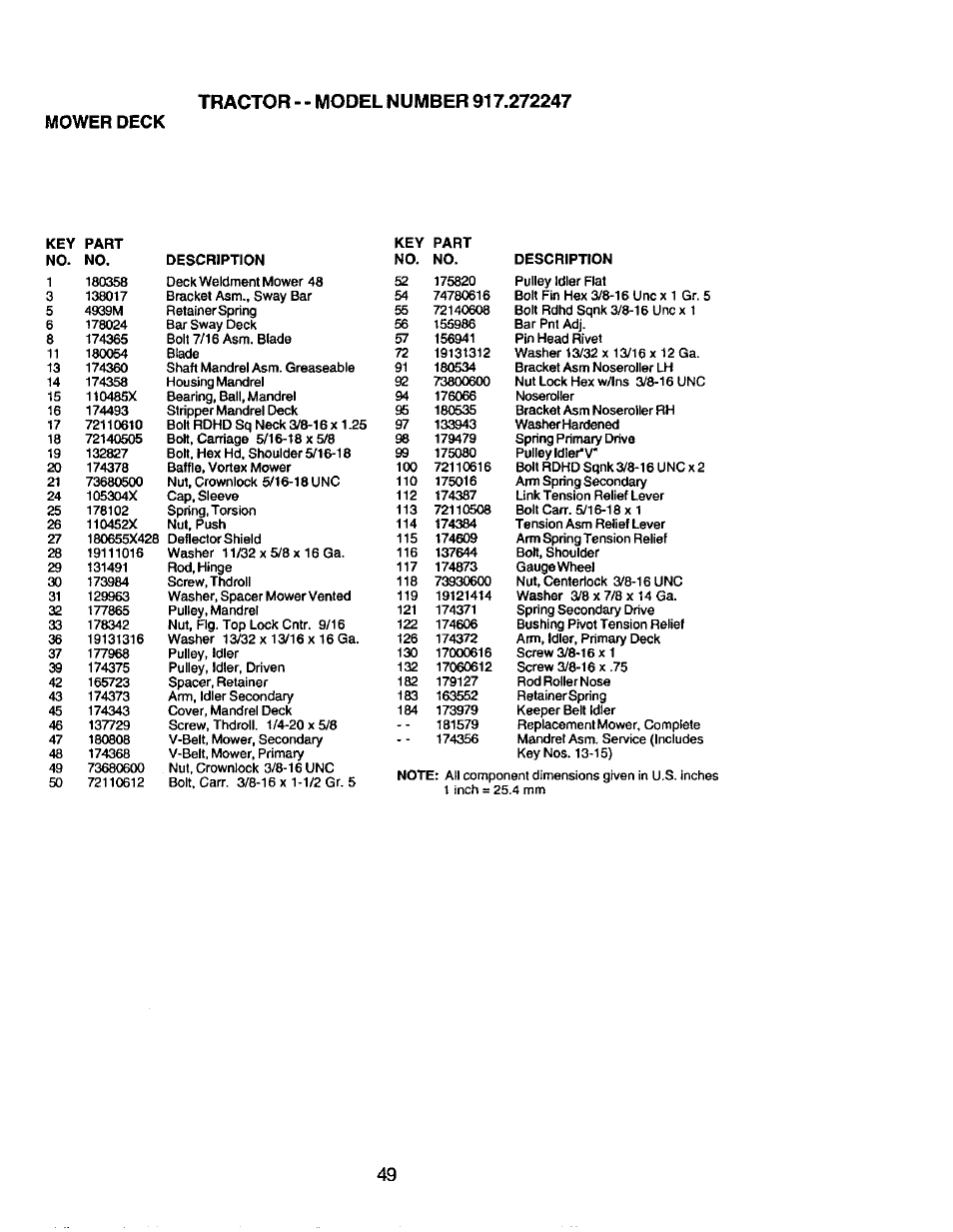 Mower deck | Craftsman 917.272247 User Manual | Page 49 / 64