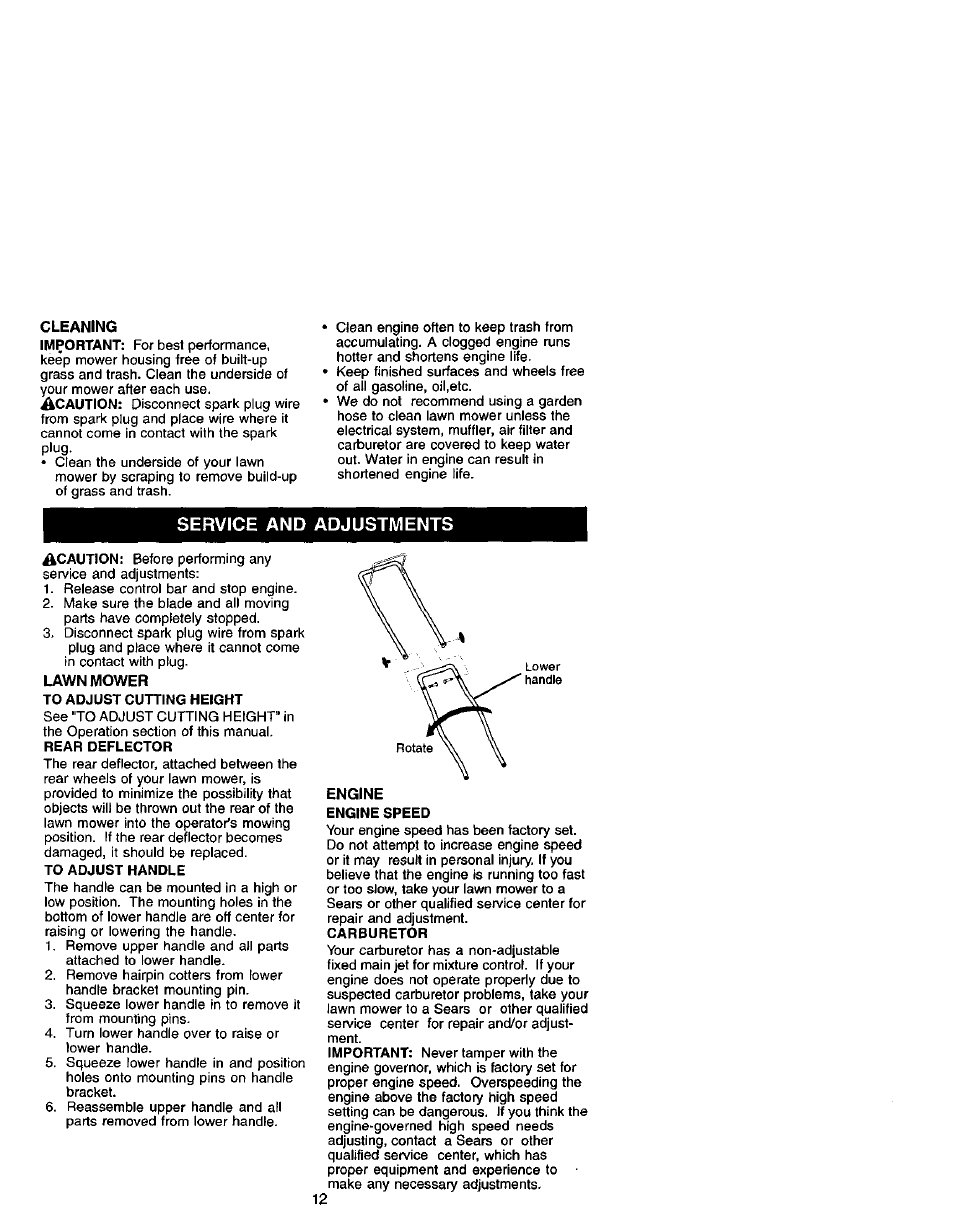 Service and adjustments | Craftsman 944.361530 User Manual | Page 12 / 24