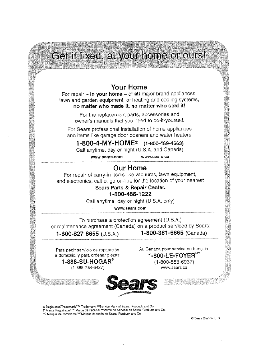 Get it fi^éd, àt ÿôùfthqînne;^ purs, Your home, Our home | Craftsman 921.166390 User Manual | Page 20 / 20