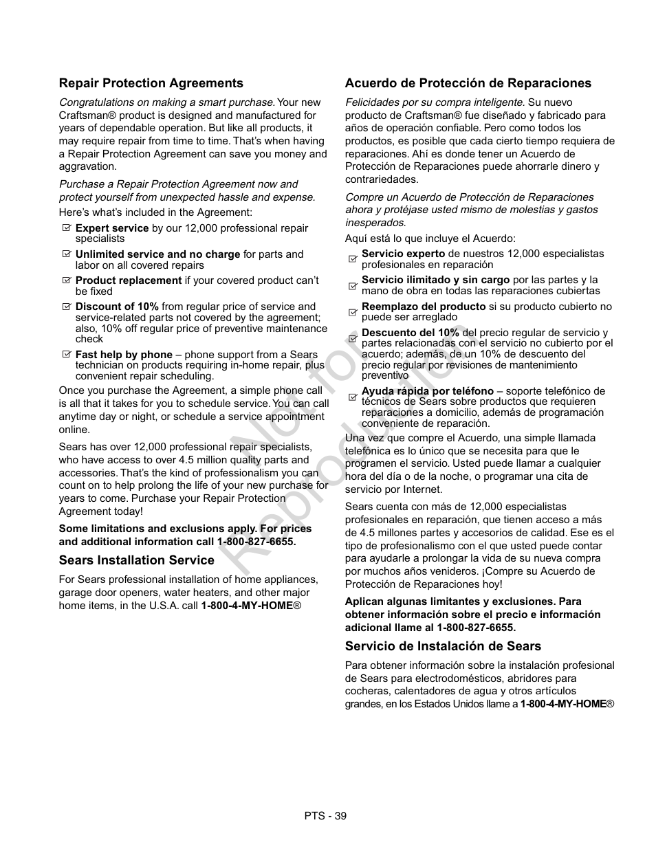 Not for reproduction | Craftsman 107.28993 User Manual | Page 111 / 112