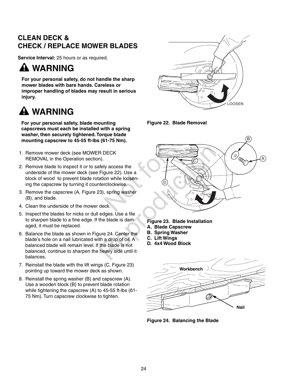 Not for reproduction, Warning | Craftsman 107.28993 User Manual | Page 24 / 112