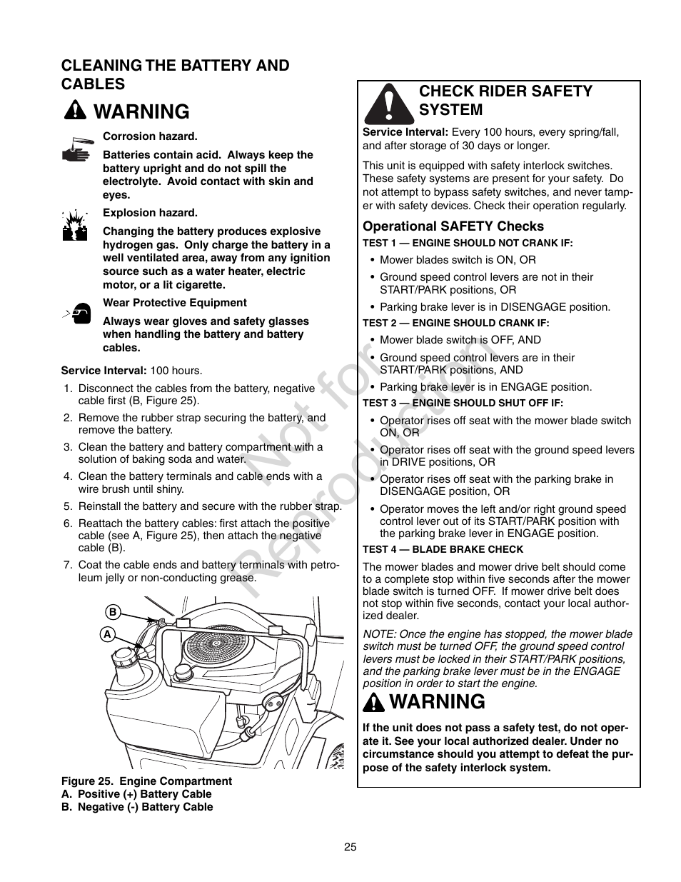Not for reproduction, Warning | Craftsman 107.28993 User Manual | Page 25 / 112