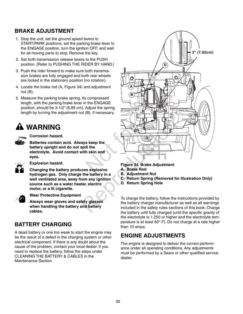 Not for reproduction, Warning | Craftsman 107.28993 User Manual | Page 30 / 112