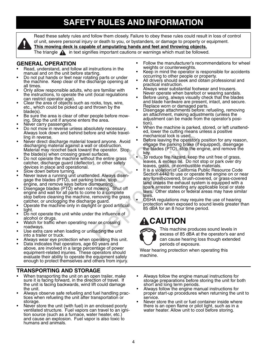 Not for reproduction, Caution, Safety rules and information | Craftsman 107.28993 User Manual | Page 4 / 112