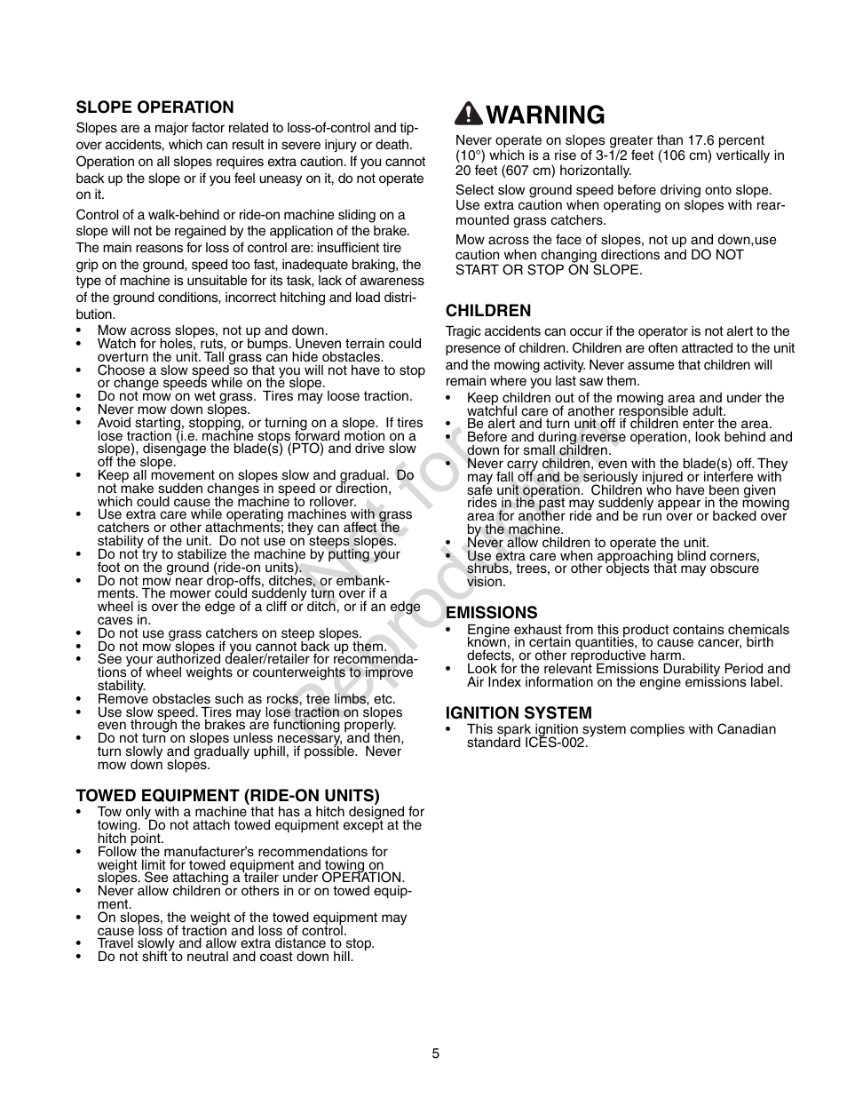 Not for reproduction, Warning | Craftsman 107.28993 User Manual | Page 5 / 112