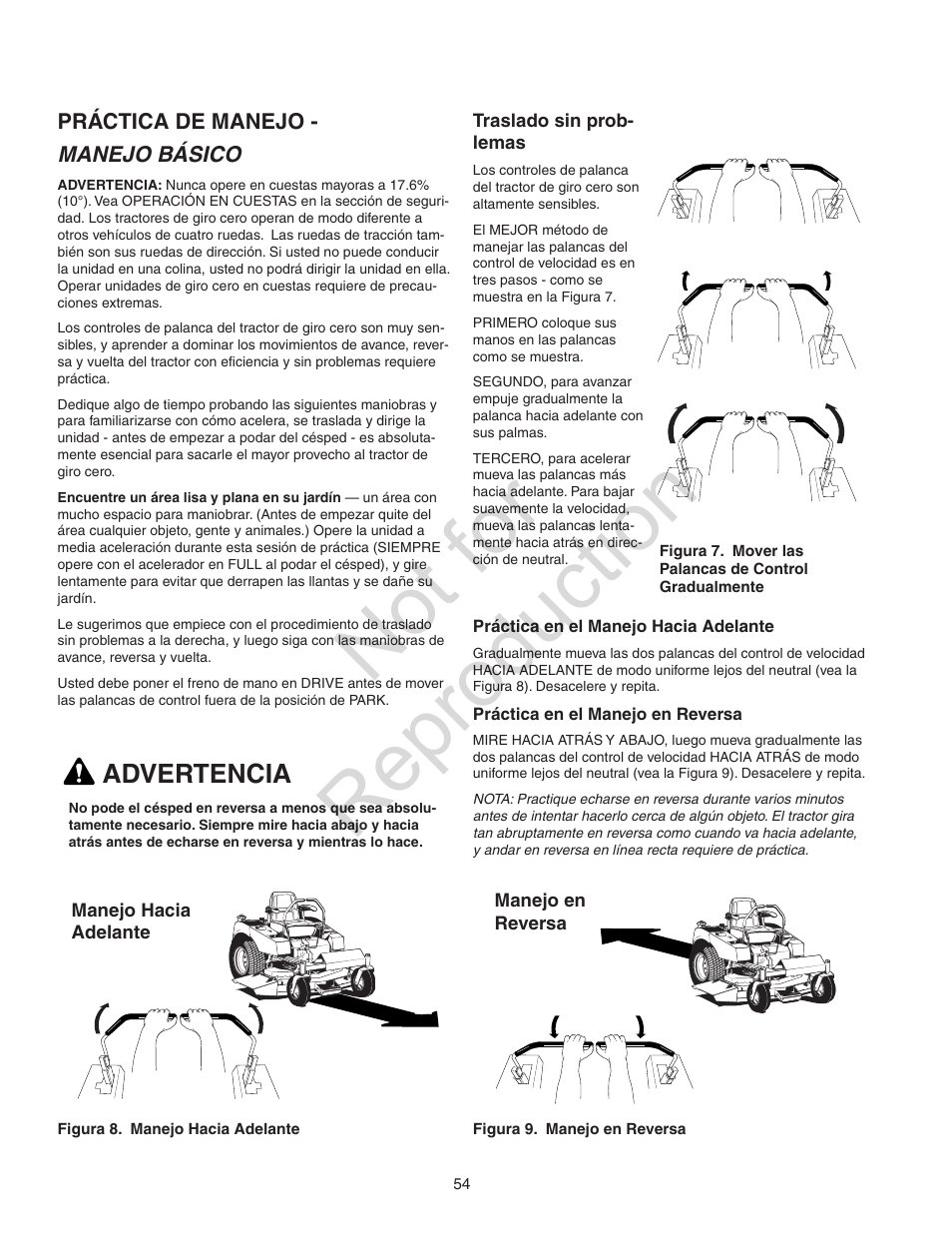 Not for reproduction, Advertencia | Craftsman 107.28993 User Manual | Page 54 / 112